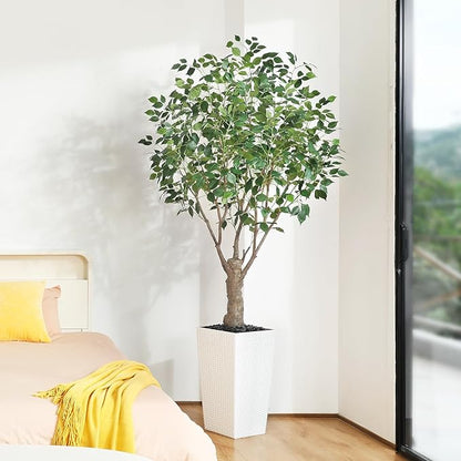 Ficus Artificial Trees Indoor Outdoor, 7ft Tall Fake Plants, Fake Ficus Silk Tree for Home Office Garden Patio Outdoor Modern Decor, 1 Pack