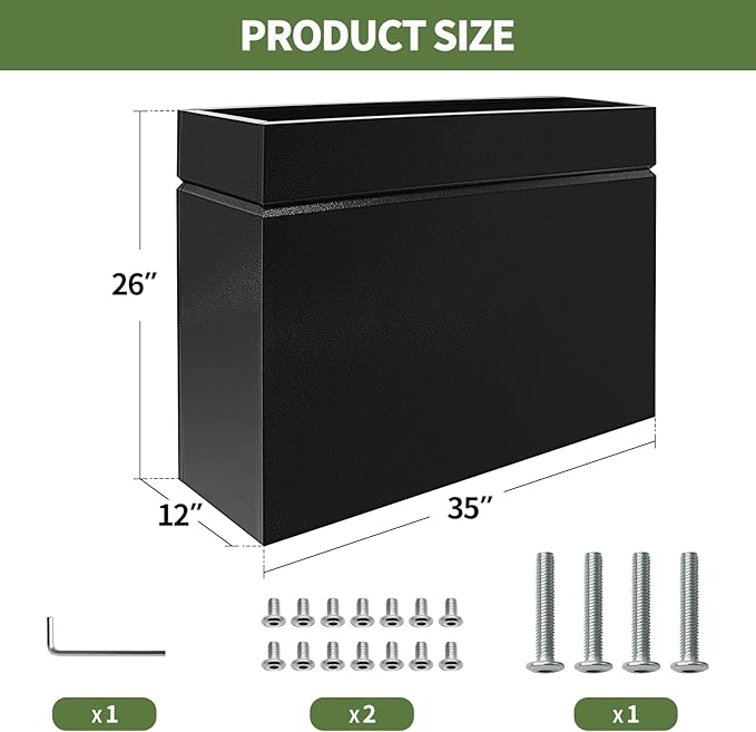 Metal Rectangular Planter Box, Powder Coating Steel Large Planters 35" L x 12" W x 26" H with Drainage Hole, Indoor Outdoor All-Weather Use for Home, Porch, Patio, Garden(Black)