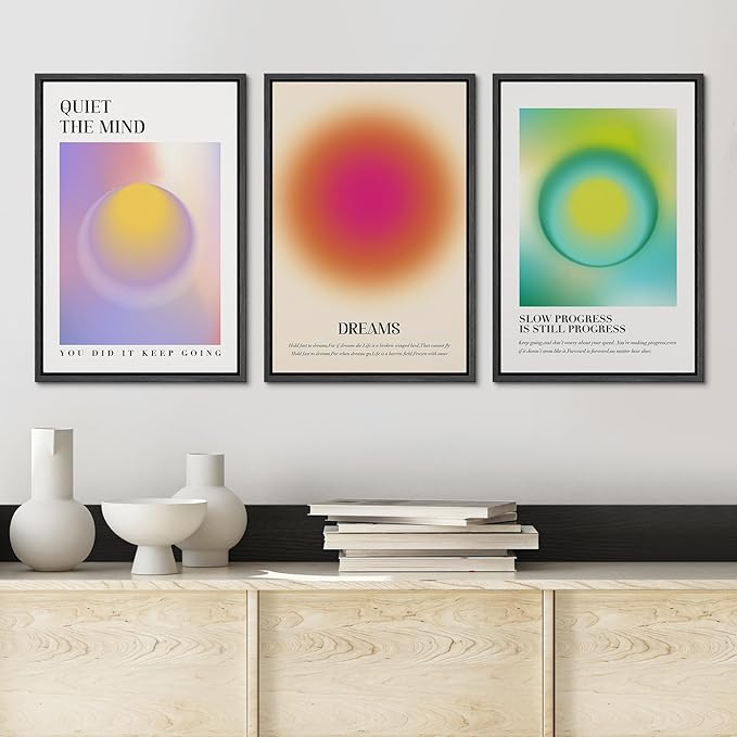 Ashbrook Framed Canvas Print Wall Art Set Aura Posters Angel Numbers Affirmation Posters Gradient Girl's Bedroom Decor Abstract Digital Art Decorative Calm/Relax for Bedroom - 16"x24"x3 Black