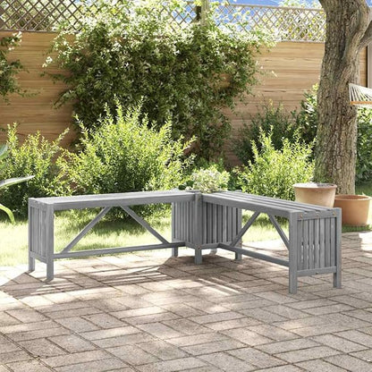 vidaXL Garden Corner Bench with Planter 46.1In Solid Acacia Wood Grey Outdoor Seating for 2 People Stylish and Durable Design Weather Resistant Rustic Furniture Wooden Patio