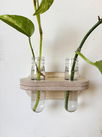 Decorate Magnetic Wood Plant Propagation Stations – Double Vases for Indoor Hydroponic Flowers, Fridge or Entry Door Decoration (Double)