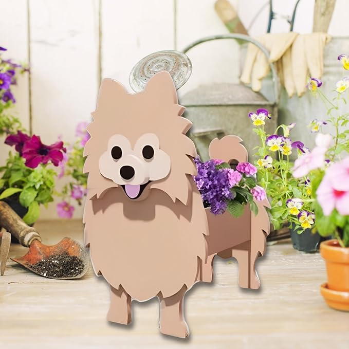 Brown Pomeranian Dog Planter Plant Pots,Cute Dog Flower Planter,Gifts for Pet Lovers,Unique Animal Plant Pots,Office,Indoor Outdoor Garden Decor(9.45 * 6.65 * 12.13in)