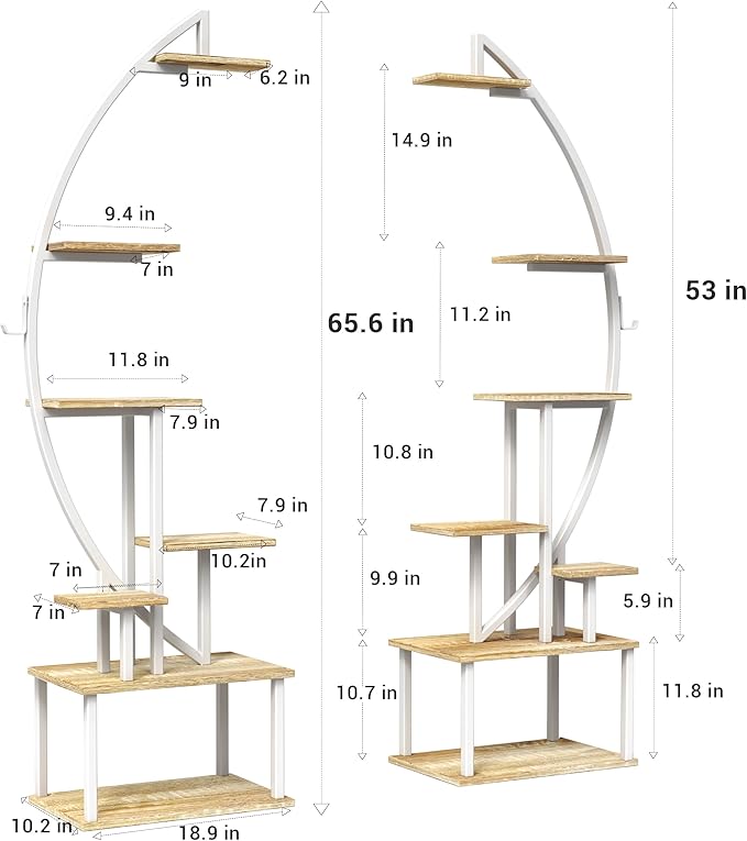 Plant Stand Indoor with Grow Lights, 7 Tiered Metal Plant Stand for Indoor Plants Multiple, Large Plant Shelf Display Rack, Half-Moon-Shaped Tall Plant Holder for Living Room, Patio (White)
