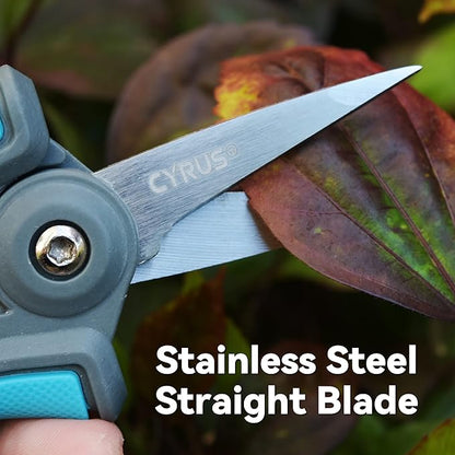 CYRUS 6”Garden Scissors Small Pruning Shears with Straight Blades,Hand Pruners for gardening,Micro-tip Floral Flower Shears Stainless Steel,Blue