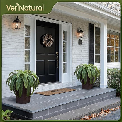 48" Boston Ferns Artificial Outdoor Plants - 39 Fronds UV Resistant Faux Greenery with Taper Planter- Realistic Fake Bushes Front Porch Decor for Garden, Patio, Indoors - Set of 1, VN153