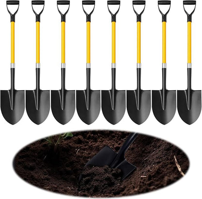 8 Packs Heavy Duty Digging Shovel Long Metal Shovel with Comfortable D Handle, Trenching Digging Spade for Garden Landscaping Construction, Snow Beach Sand (Water Drop)