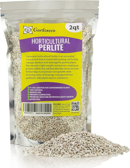 Gardenera Organic Perlite — Medium/Fine Grade Horticultural Soil Amendment for Indoor & Outdoor Container Plants for Drainage Management and Enhanced Growth (2 Quart)