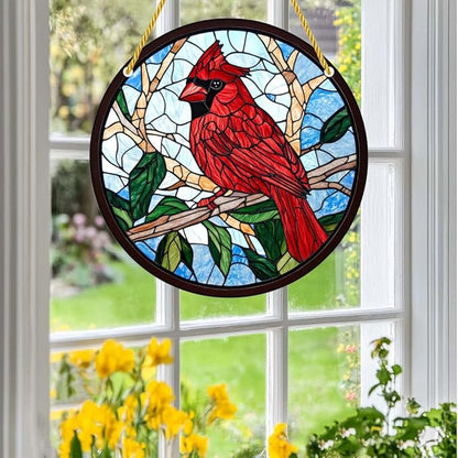 Acrylic Stained Window Hanging Cardinal Acrylic Decoration for Indoor Outdoor Home Bar Office Garden Plastic Ornament Decor 12x12 Inch