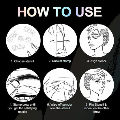 Eyebrow Stamp Stencil Kit - One-Step Eye Brow Stencil Kit with 24 Reusable Thin & Thick Eyebrow Stencils, Long-Lasting Waterproof & Smudge-Proof Brow Stamp Kit for Perfect Eye Makeup (Black Brown)