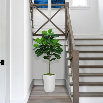 Fiddle Leaf Fig Tree Artificial 5FT - Faux Fiddle Leaf Fig Tree with White Tall Planter - Fake Ficus Lyrata Floor Plant Potted - Artificial Fig Tree for Home Office Living Room Decor Indoor