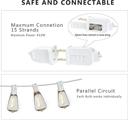 DAMAING LED Outdoor String Lights 100FT Patio Lights with 52 Shatterproof Edison Bulbs,Dimmable Hanging Lights,Waterproof String Lights for Outside Wedding,Bistro,Porch,Backyard,2200K