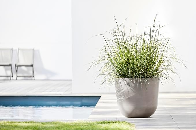 Ecopots Oslo Durable Modern Round Indoor/Outdoor Recycled-Based Composite Flower Pot Planter, Taupe, 17.75"