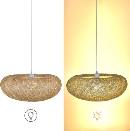 Arturesthome Round Rattan Pendant Lights, Boho Wicker Chandelier Basket Lighting Fixture, Large Natural Woven Hanging Lamp for Kitchen Island