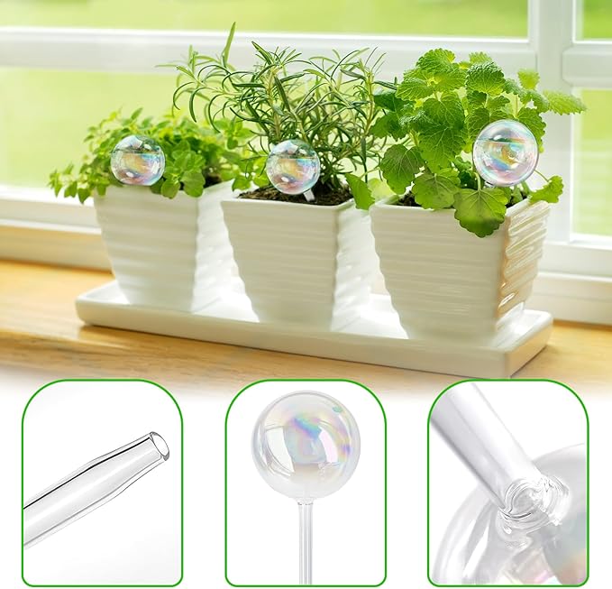 6Pcs Plant Watering Globes,Iridescent Rainbow Glass Self Watering Planter Insert,Clear Watering Bulbs for Indoor,Outdoor,Flowerpot,Hanging Plants,Home Garden(3 Large+3 Small)