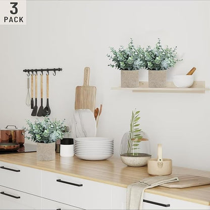3 Pack Eucalyptus Fake Plants in Pot, Artificial Plants Indoor Greenery Small Faux Plants for Bathroom Shelf Room Desk Home Office Coffee Table Farmhouse Decor