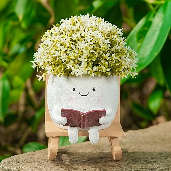 Adorable Rocking Chair Succulent Planter - Cute Small Flower Pot for Plants, Home Décor & Office Desk Decorations (Drainage Hole Included)