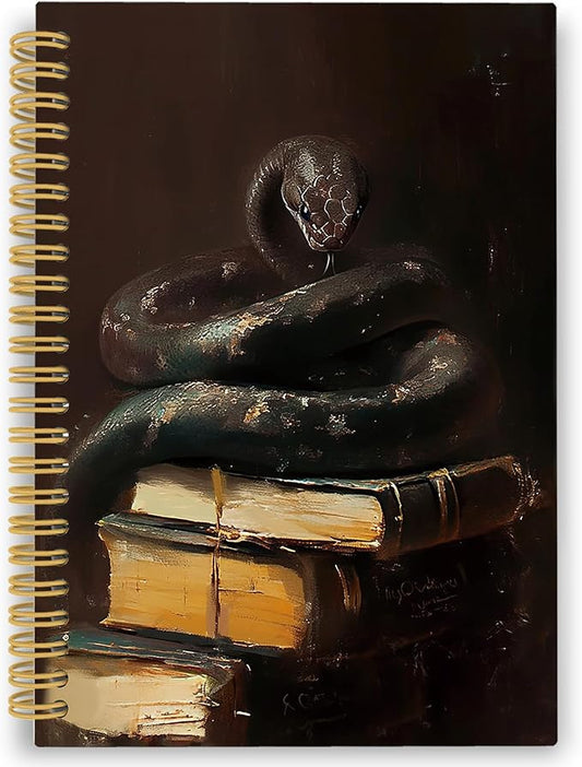 XPH Gothic Snake Book Spiral Notebook, Book Lovers Gifts Journaling Notebooks for Women, Antique Dark Academia Hardcover Journals for Writing 160 Pages 5.5 x 8.3 Inch, Snake Gifts for Women