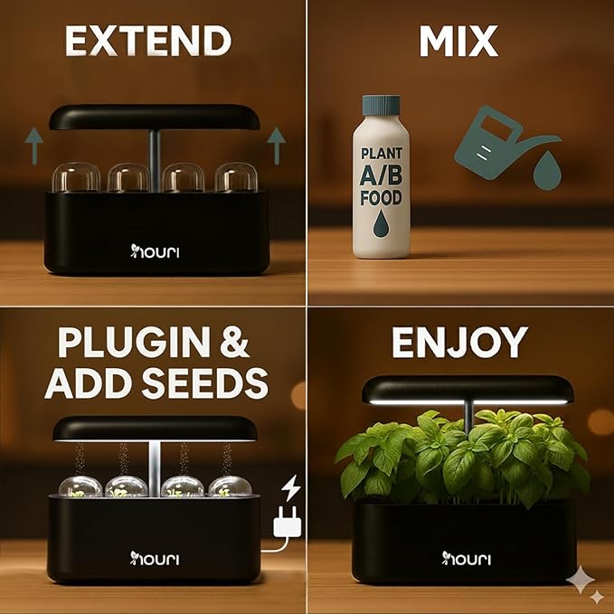 Nouri 12 pod APP Smart Garden for Home Cooks | w/Heirloom Basil | Hydroponics Growing System | LED Grow Lights | Indoor Herb Garden Kit | Herb Growing Kit Indoors for Plant Lovers, Gardeners, Kitchen