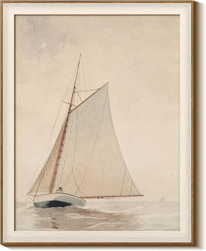 InSimSea Framed Canvas Wall Art of Large Coastal Sailboat - Classical Art for Living Room and Bedroom, White Sailboat Sea Painting, Home Decor Artwork 16x20In