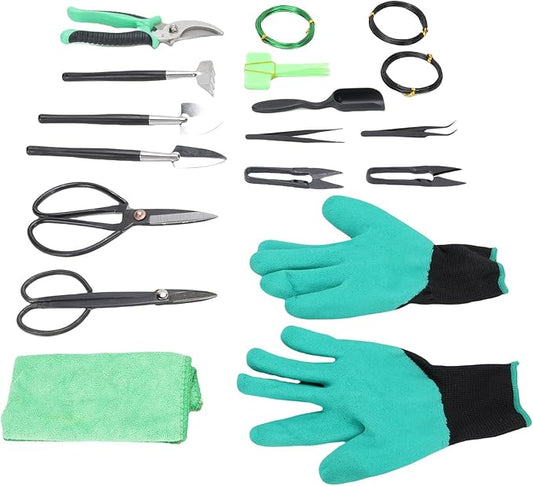 WALFRONT Bonsai Trimming Tools Kit, High Carbon Steel Gardening Set with Pruning Shears, Scissors and Wires for Indoor Bonsai Care