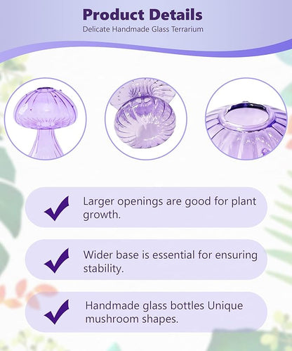 Nacome Mushroom Glass Propagation Station for Plants: Set of 8 Colored Vases Terrarium Kit for Home Office Indoor Hydroponics Decor - Birthday Gifts for Women Mom Grandma