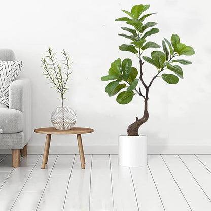 4 Ft Artificial Fiddle Leaf Fig Tree, Indoor Outdoor Fake Potted Tree with Trunks Artificial Tree Realistic Fake Plant for Modern Home Office Living Room Floor Decor