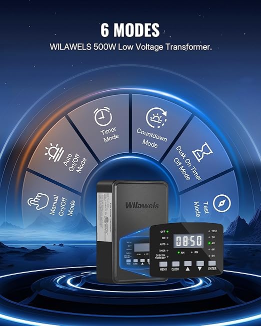 500W Low Voltage Landscape Transformer, Weatherproof Outdoor Low Voltage Transformer, 120V AC to 12/14V AC, Landscape Lighting Transformer with Timer and Photocell Sensor, ETL Listed D14LT06