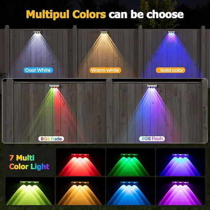 NIORSUN Solar Fence Lights,8 Pack Solars Deck Light,RGB Color,Outdoor Bulb Waterproof Led IP65,Outdoor Fence Light,Power Patio Lamp with Lenses for Outside/Backyard/Railing/Yard(White)