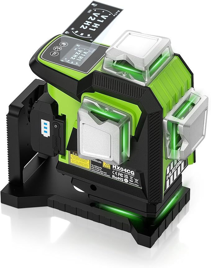 Huepar Laser Level 360 Self Leveling, Rechargeable High Brightness 4x360° Green Cross Line Lazer Leveler Tool for Construction and Picture Hanging, Strong Magnetic Bracket&Hard Carry Case