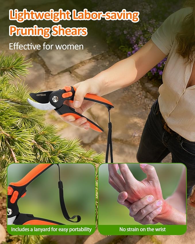 8" Pruning Shears for Gardening, Professional Japanese SK5 Steel Garden Scissors with Teflon Coating, Adjustable 25mm Cutting Range, Safety Lock, Ideal for Branches, Flowers & Bonsai