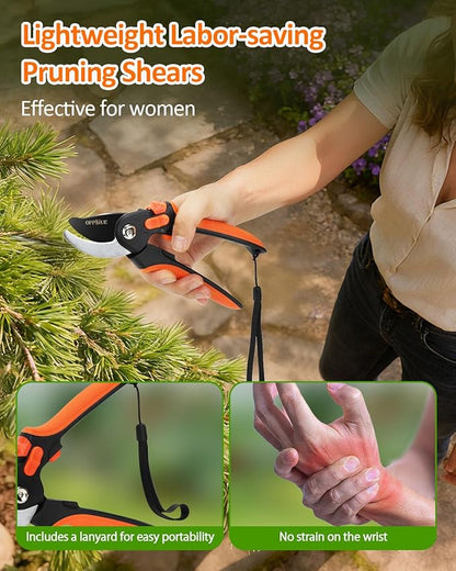 8" Pruning Shears for Gardening, Professional Japanese SK5 Steel Garden Scissors with Teflon Coating, Adjustable 25mm Cutting Range, Safety Lock, Ideal for Branches, Flowers & Bonsai