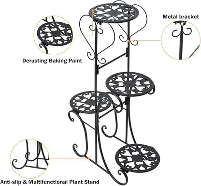 32inch Tall Metal Plant Stand Multi Tiered 4 Tier Multiple Flower Pots Holder Shelf Rack Display Stand Wrought Iron Planter Display Rack Potted Planter Shelves Organizer for Patio Balcony Garden