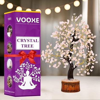 Rose Quartz Tree Handmade Healing Gemstone Bonsai Home, Office, & Desk Decor - Feng Shui Money Tree with Crystals & Healing Stones (Rose Quartz Crystal)