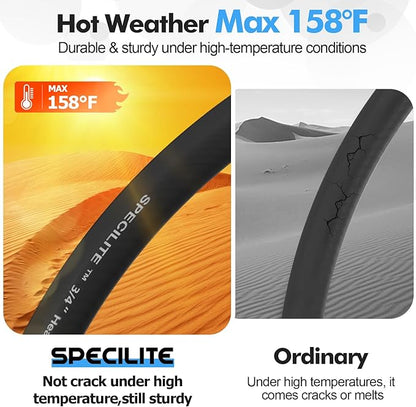 SPECILITE 3/4" Hot/Cold Garden Hose 200 ft with Industrial High Pressure Nozzle, Flexible & Lightweight, 600psi Burst Rubber Water hose -50℉-158℉ With 3/4" Brass Fittings for Yard, Black