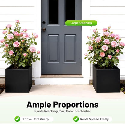 Steel Planter Box Square Indoor Outdoor Planters Large Metal Planter Flower Pot for Garden Patio Deck Yard Commercial Residential (Black, 20" L x 20" W x 20" H)