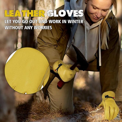 HLDD HANDLANDY Winter Work Gloves, Insulated Leather Work Glove with Abrasion Protection & Thinsulate Lining for Cold Weather
