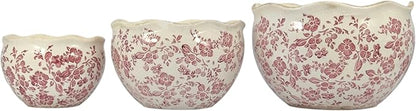Galt International Ceramic Plant Pots Set of 3 Rustic Vintage Farmhouse Cream Crackle Glaze (11"/ 9.6"/ 7") Garden Indoor Outdoor Flower Planter w/Drainage Hole (Vintage Red)