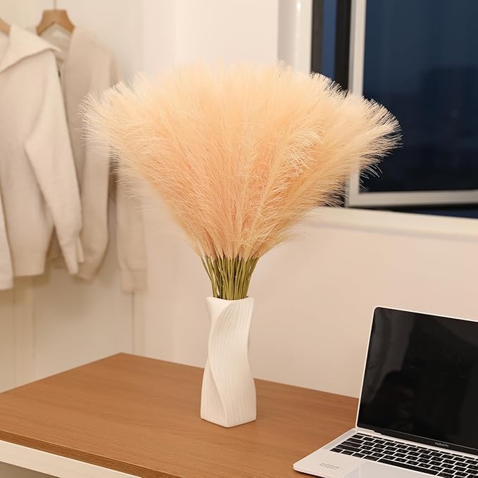 Faux Champagne Pampas Grass - 60pcs 24 Inch Boho Home Decor, Artificial pompas Floral for Table Centerpieces, Farmhouse and Baby Shower Decorations (Champagne, 60 Pieces)