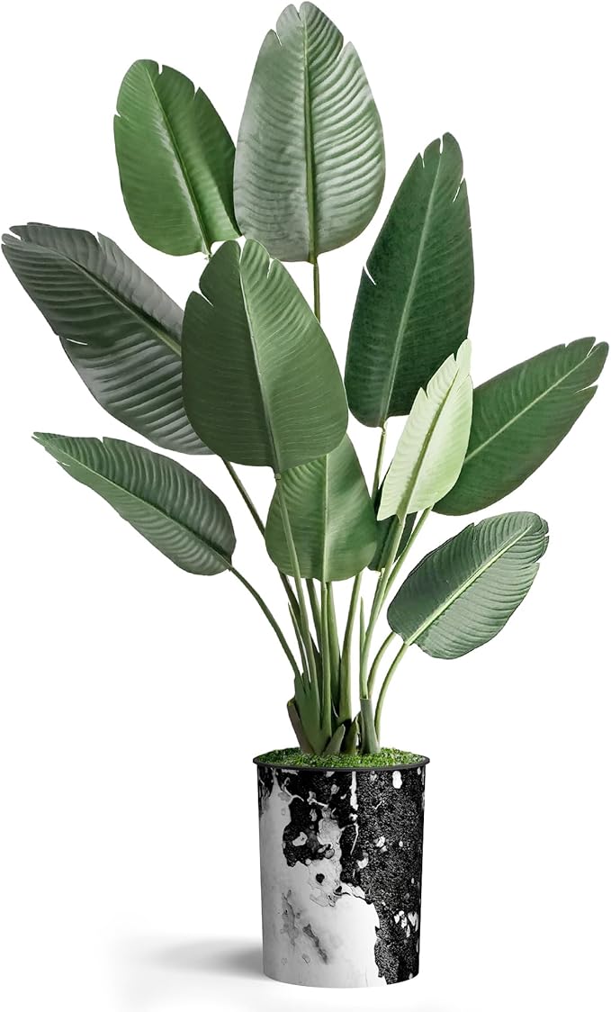 Artificial Tree in Contemporary Granite Effect Planter, Fake Bird of Paradise Silk Tree for Indoor and Outdoor Home Decoration - 58" Overall Tall (Plant Pot Plus Tree)