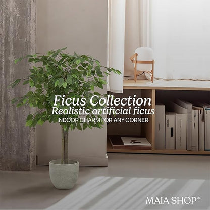 Maia Shop 3ft 5in Artificial Ficus Tree Plant for House, Apartment or Office – Realistic Fake Indoor Plants for Living Room, Kitchen, Bedroom, Entryway or Bathroom – Faux Greenery for Home Décor