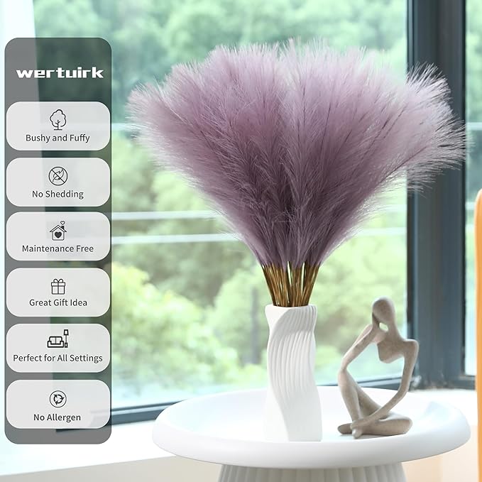Purple Pampas Grass Decor - 30pcs 24 Inch Small Faux Pampas Grass Decor, Artificial Pompas Floral for Vase Filler, Table Centerpieces, Kitchen and House Decor (Purple)