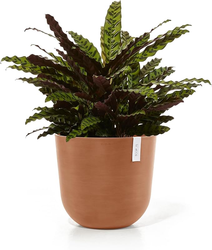 Ecopots Oslo Durable Modern Round Indoor/Outdoor Recycled-Based Composite Flower Pot Planter, Terracotta Color, 17.75"