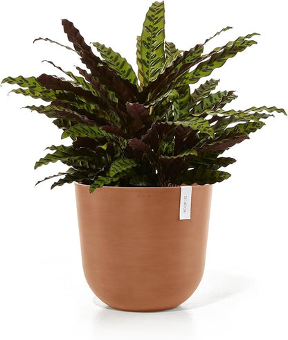 Ecopots Oslo Durable Modern Round Indoor/Outdoor Recycled-Based Composite Flower Pot Planter, Terracotta Color, 17.75"