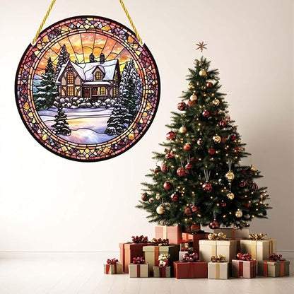 Acrylic Window Hanging Snowhouse Stained Panel Window Decoration for Outdoor Indoor Garden Yard Home Winter Decor 12 Inch