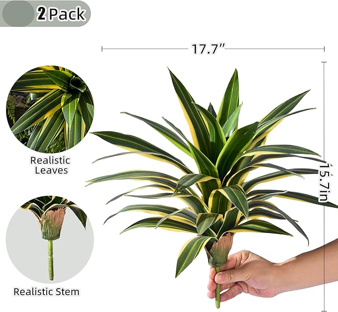 Artificial Agave Plant Fake Agave Planters for Indoor Outdoor Faux Agave Plants Real Touch Realistic Greenery for Home Living Room Office Bathroom Garden Front Porch Patio Decor (17inch-2 Pcs Yellow)
