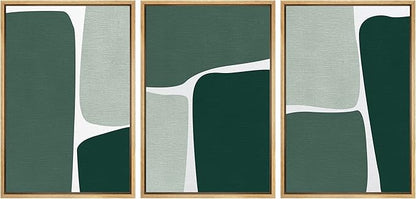 Ashbrook Framed Wall Art Print Set Geometric Green Color Block Collage Abstract Shapes Illustrations Modern Art Boho Scenic Colorful for Living Room, Bedroom, Office - 16"x24"x3 Natural