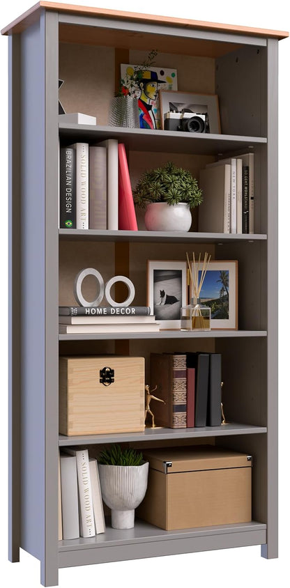 From the Tree Furniture Solid Pine Wood Bookcase – Tall Bookshelf with 4 Adjustable Shelves for Home, Office & Kids Room