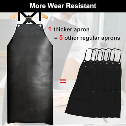 Waterproof Rubber Apron, 43" Anti-Tear Heavy Duty Vinyl Adjustable Thicker Cross Back Dishwasher Apron for Restaurant Dishwashing, Butcher, Lab Work, Dog Grooming Black
