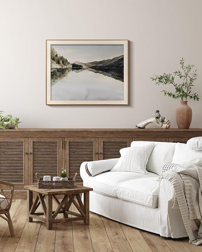 InSimSea Framed Canvas Wall Art Mountain Reflection Decor Vintage Nature Wilderness Art Decorative Rustic for Living Room, Bedroom, Office 16x20In