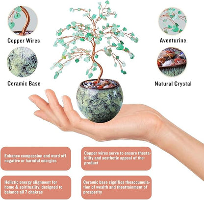 Runyangshi Green Aventurine Crystal Tree of Life - 8" Large Natural Chakra Healing Crystal Tree, Bringing Money, Good Luck, Positive Energy for Home Decor, Feng Shui Gifts, Office Desk Ornament